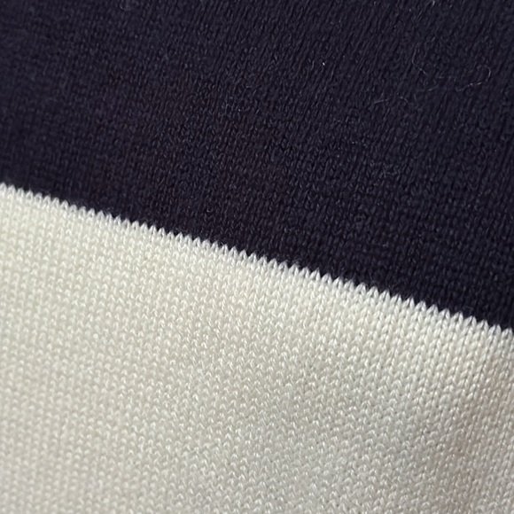 Talbots Cotton Rayon Sweater-Sz S-Navy Cream Stripes-Wider Neck-Notched Side-EUC - Picture 3 of 16